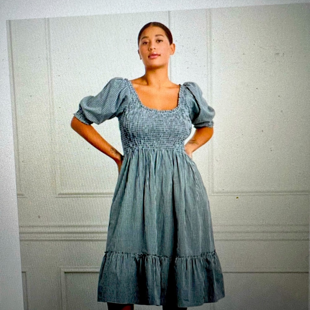 Hillhouse Home Louisa emerald green checked dress